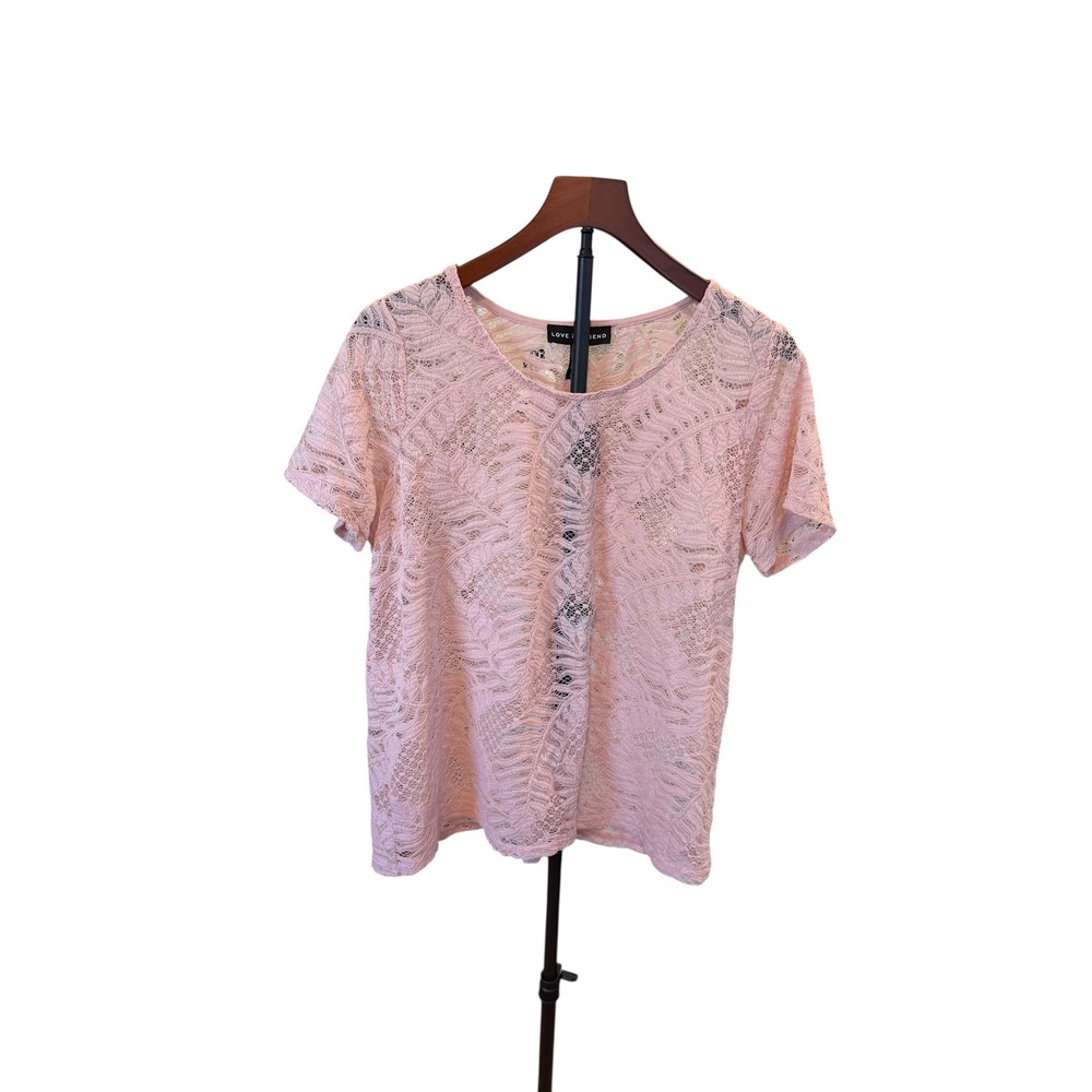 NWT Love & Legend Pink Lace‎ Overlay Sheer Short Sleeve Top Womens Size XL